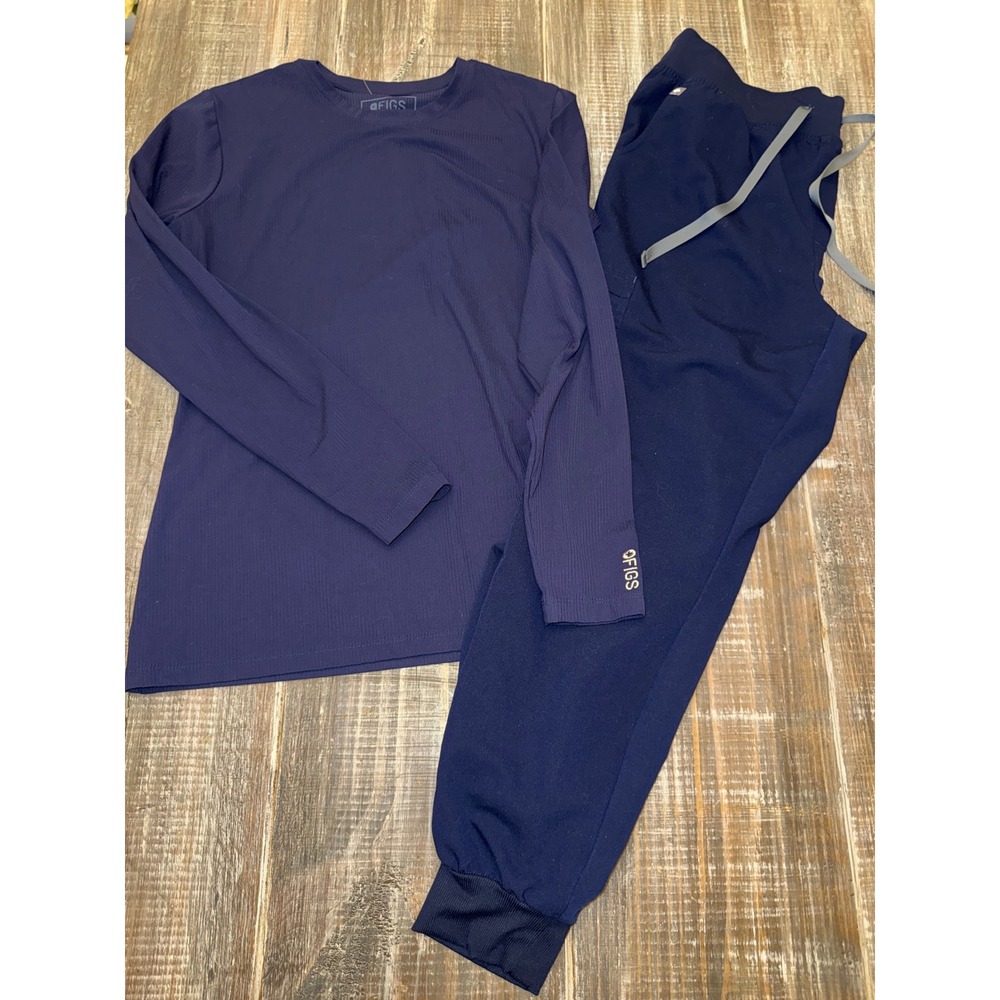 FIGS Technical Collection Navy Blue Scrub Set Long Sleeve Top & Jogger Pants L